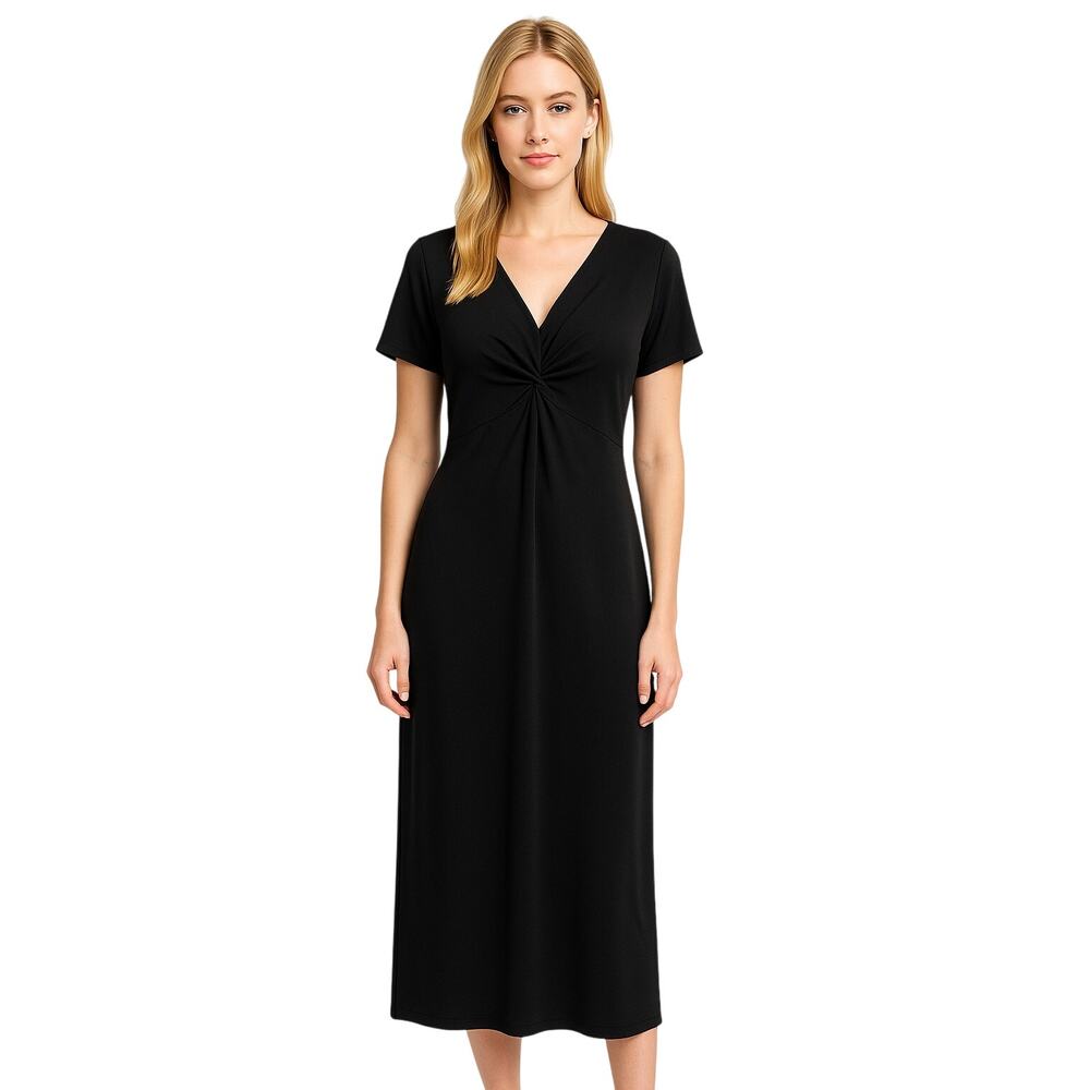 Liz Claiborne XL Black Short Sleeve Twist Front Midi Dress